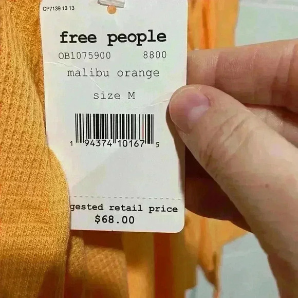 Free People Women's Bondi Thermal Top MEDIUM Malibu Orange Boho Cropped Tie Back - Picture 5 of 8